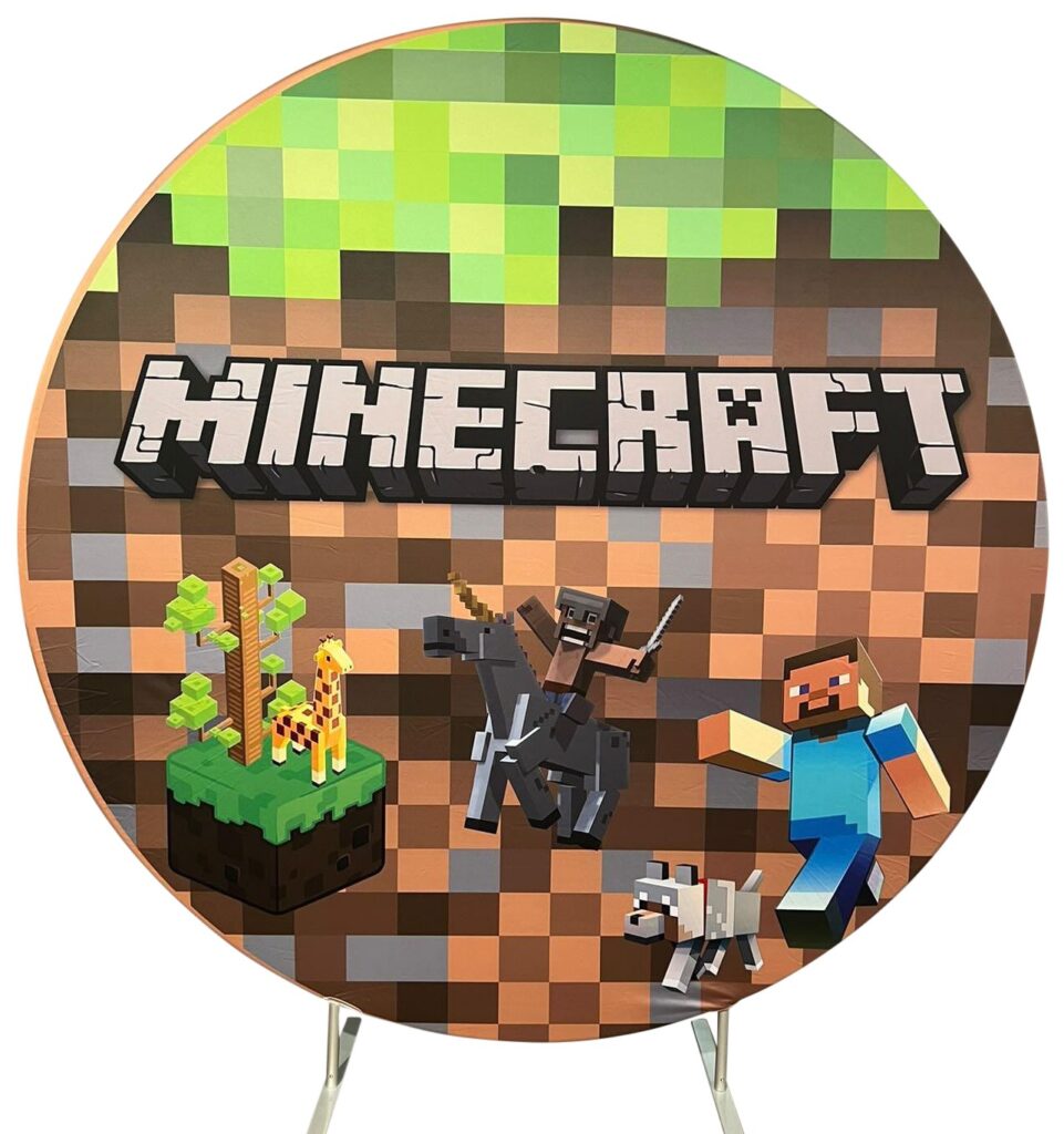 Round, Minecraft, children's party backdrop.