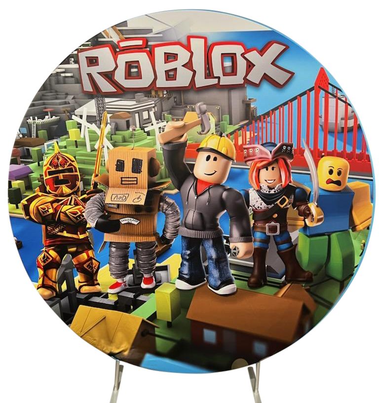 Round, Roblox, children's party backdrop.
