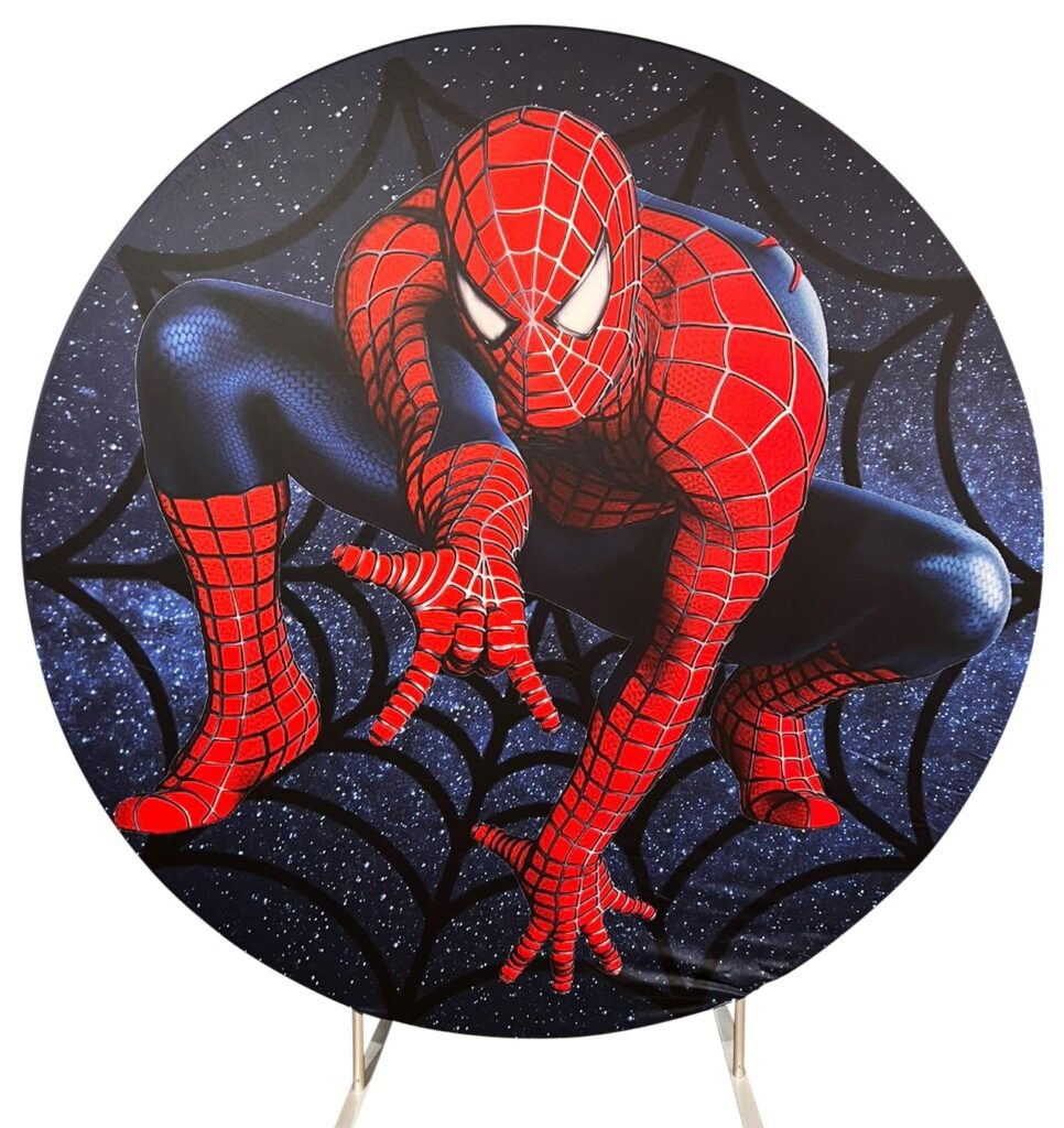 Round, Spiderman, children's party backdrop.